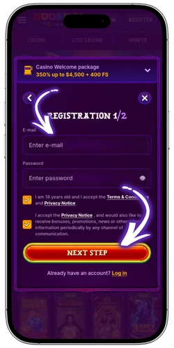 Duospin Casino registration form email and password setup