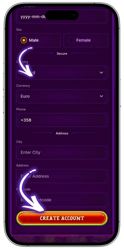 Duospin Online Casino personal information and address verification form